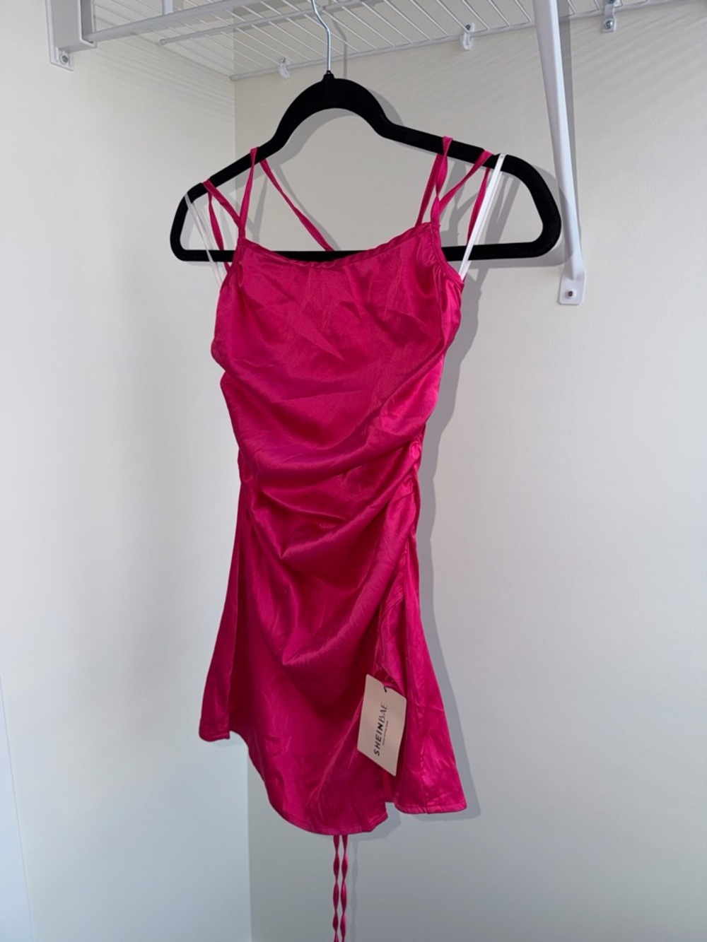 SHEIN Hot Pink Satin Ruched Mini Dress